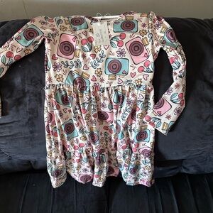 Floral and Camera Print Kids Dress